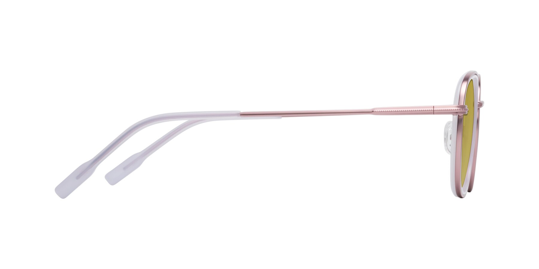 Side of Deanne in Rose Gold-Translucent White with Champagne Tinted Lenses