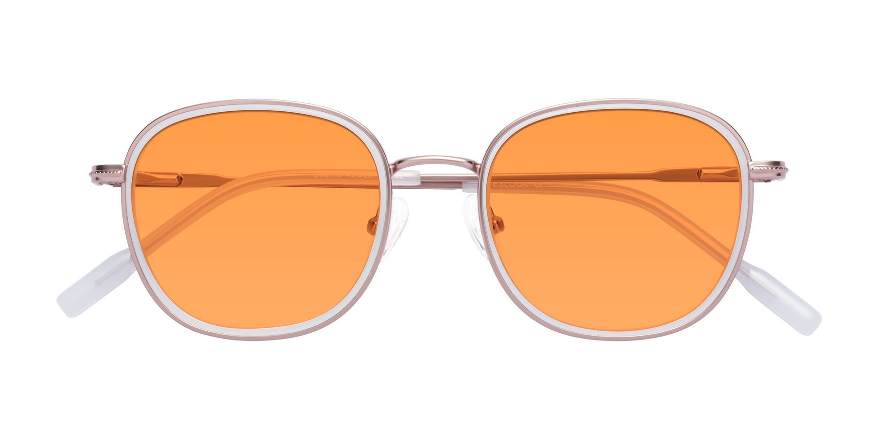 Folded Front of Deanne in Rose Gold-Translucent White with Orange Tinted Lenses