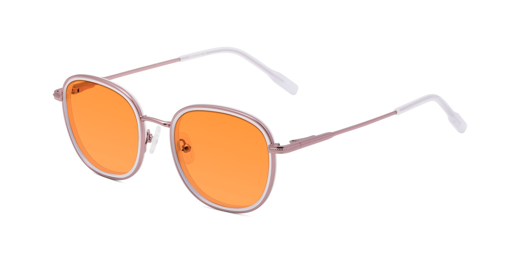 Angle of Deanne in Rose Gold-Translucent White with Orange Tinted Lenses