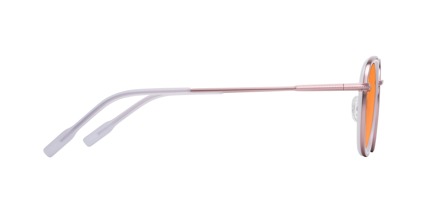 Side of Deanne in Rose Gold-Translucent White with Orange Tinted Lenses
