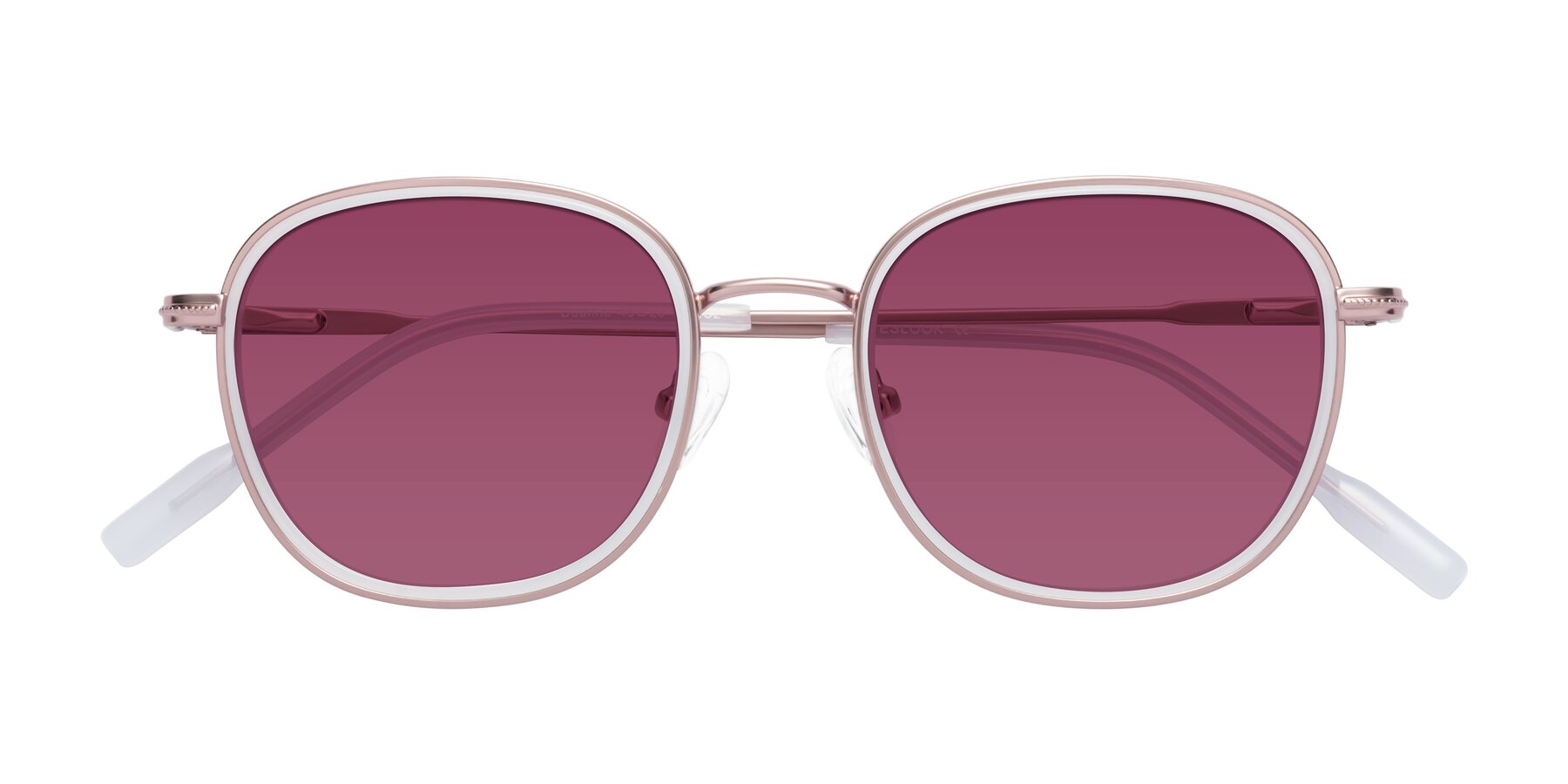 Folded Front of Deanne in Rose Gold-Translucent White with Wine Tinted Lenses