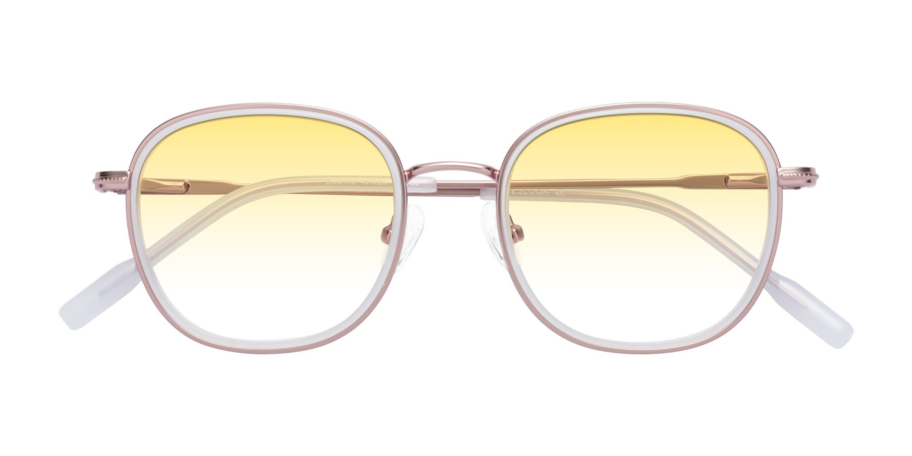 Folded Front of Deanne in Rose Gold/Translucent White with Yellow Gradient Lenses