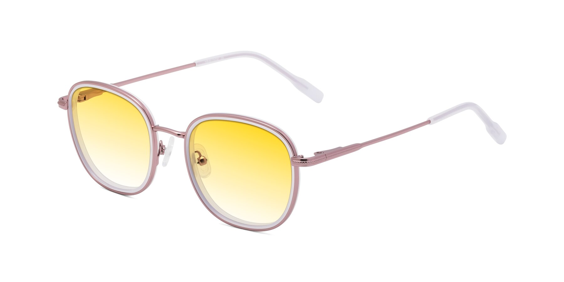 Angle of Deanne in Rose Gold/Translucent White with Yellow Gradient Lenses