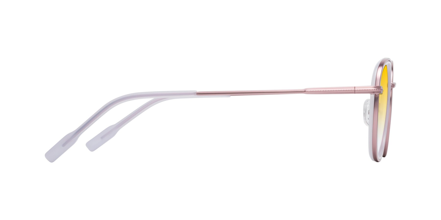 Side of Deanne in Rose Gold/Translucent White with Yellow Gradient Lenses