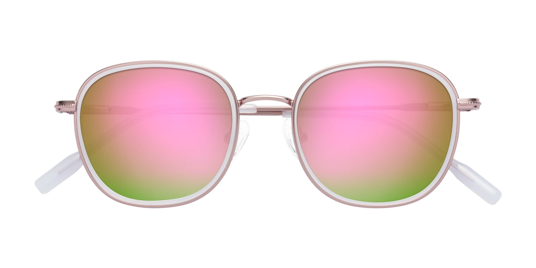 Folded Front of Deanne in Rose Gold-Translucent White with Pink Mirrored Lenses