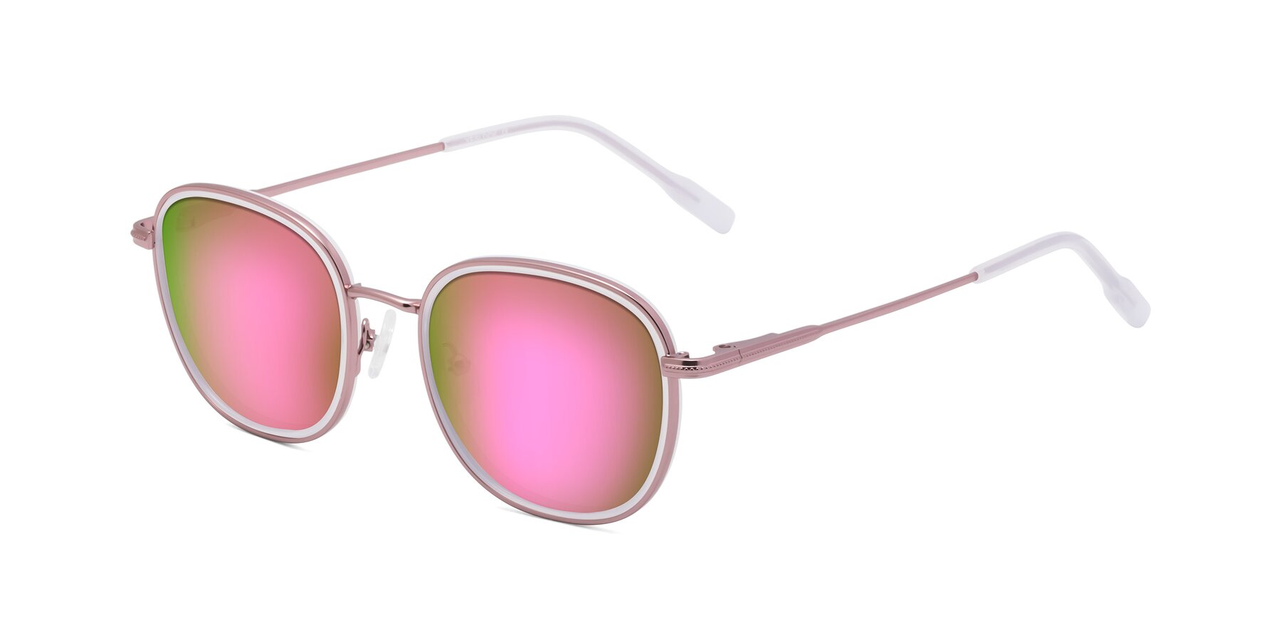 Angle of Deanne in Rose Gold-Translucent White with Pink Mirrored Lenses