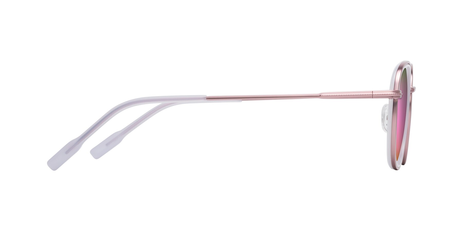 Side of Deanne in Rose Gold-Translucent White with Pink Mirrored Lenses