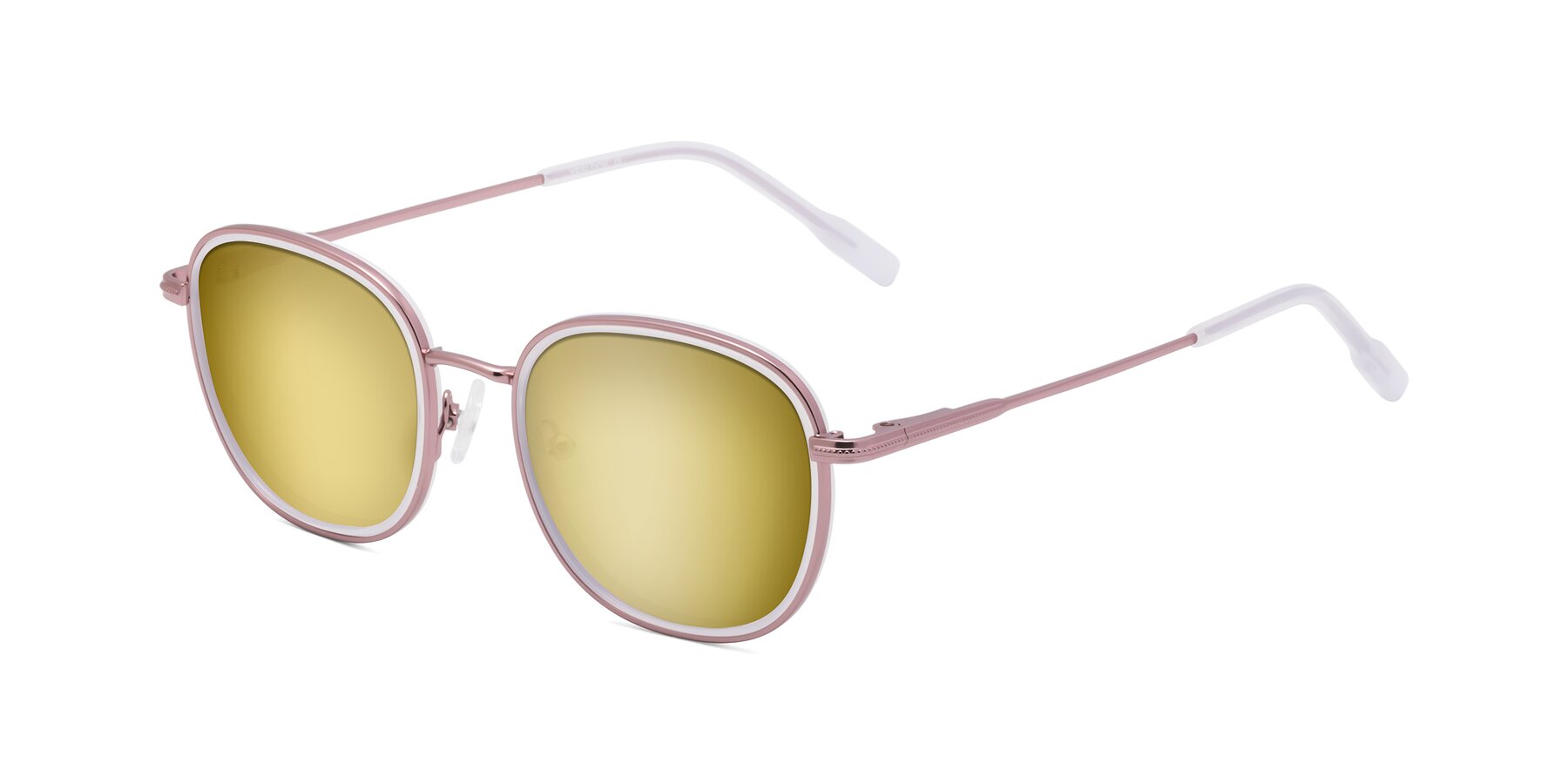 Angle of Deanne in Rose Gold-Translucent White with Gold Mirrored Lenses