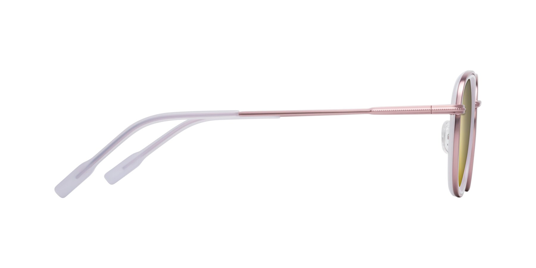 Side of Deanne in Rose Gold-Translucent White with Gold Mirrored Lenses