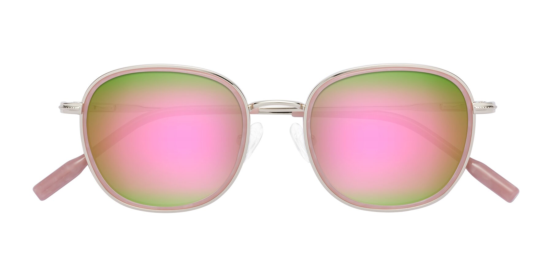 Folded Front of Deanne in Pale Gold-Plum with Pink Mirrored Lenses