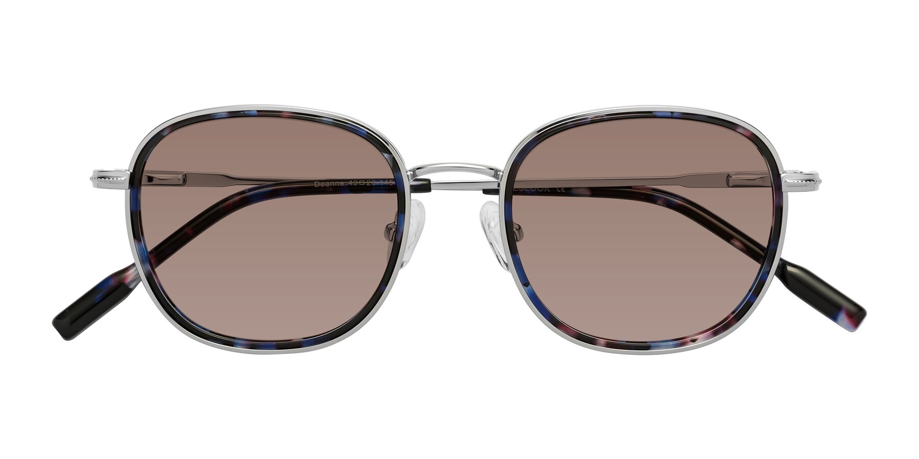 Folded Front of Deanne in Blue Tortoise-Silver with Medium Brown Tinted Lenses