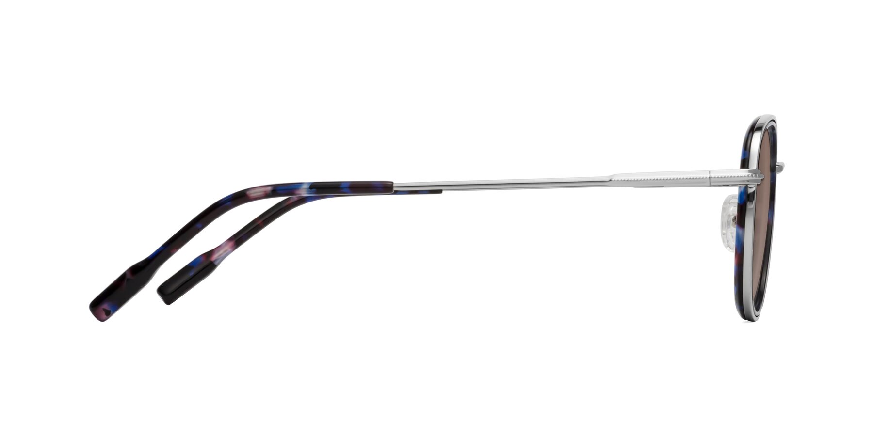 Side of Deanne in Blue Tortoise-Silver with Medium Brown Tinted Lenses