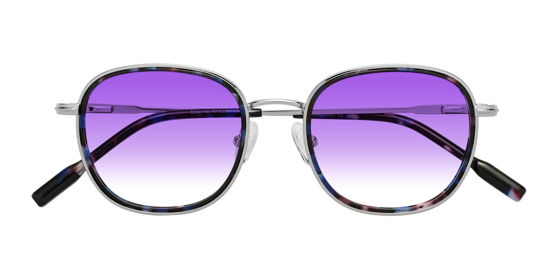 Folded Front of Deanne in Blue Tortoise-Silver with Purple Gradient Lenses