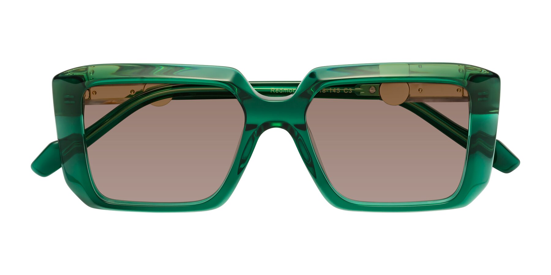 Folded Front of Redmond in Emerald Green with Medium Brown Tinted Lenses