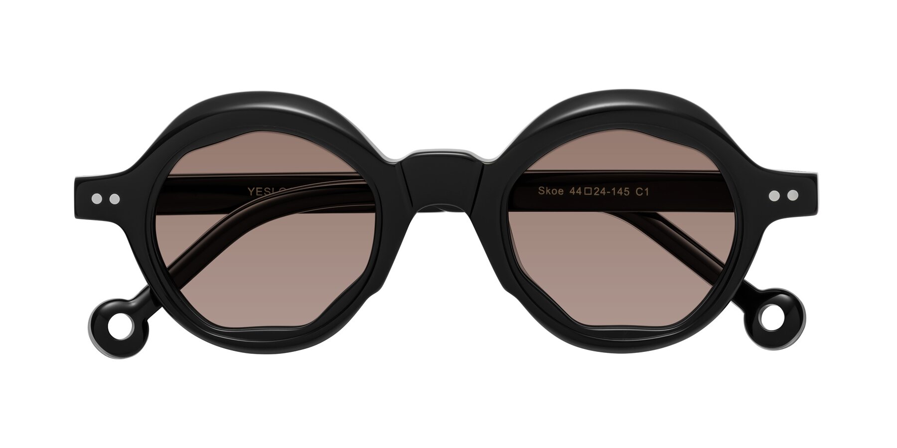 Folded Front of Skoe in Black with Medium Brown Tinted Lenses