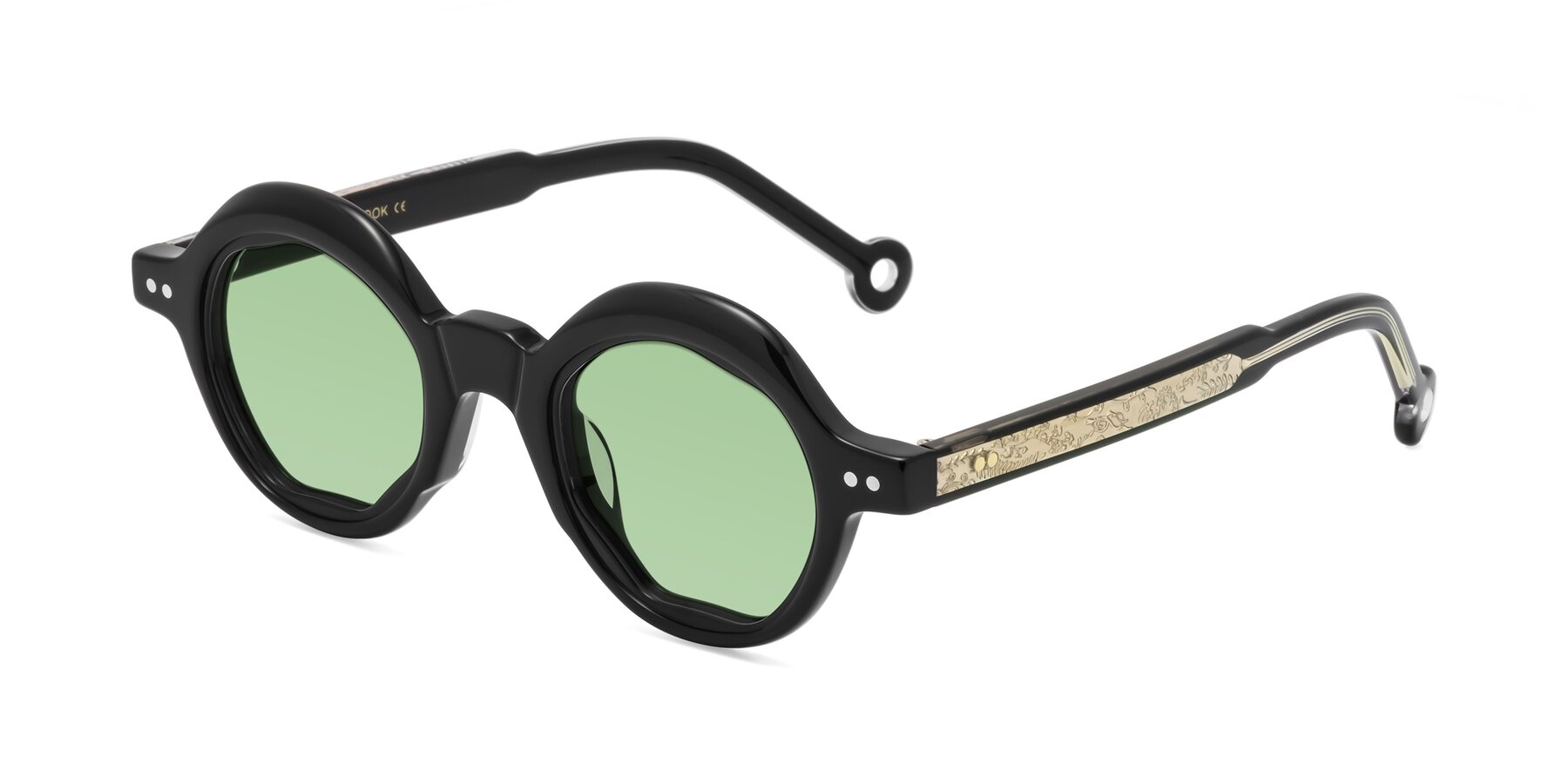 Angle of Skoe in Black with Medium Green Tinted Lenses