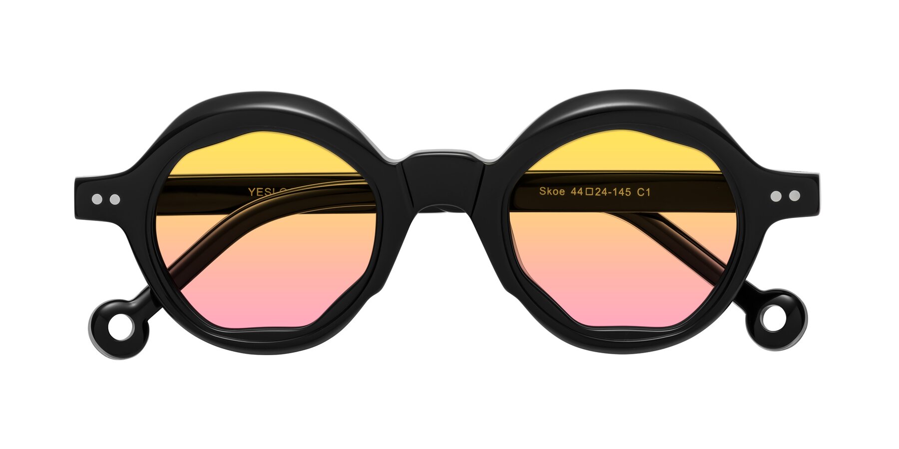 Folded Front of Skoe in Black with Yellow / Pink Gradient Lenses