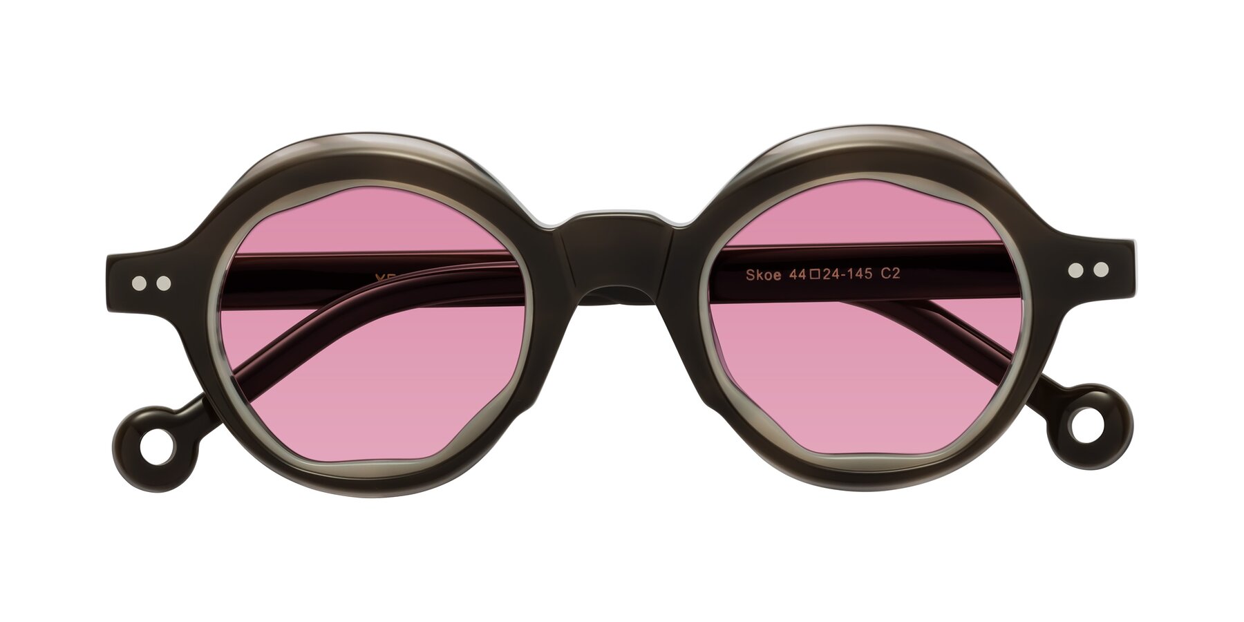 Folded Front of Skoe in Dark Grayish Brown with Medium Wine Tinted Lenses