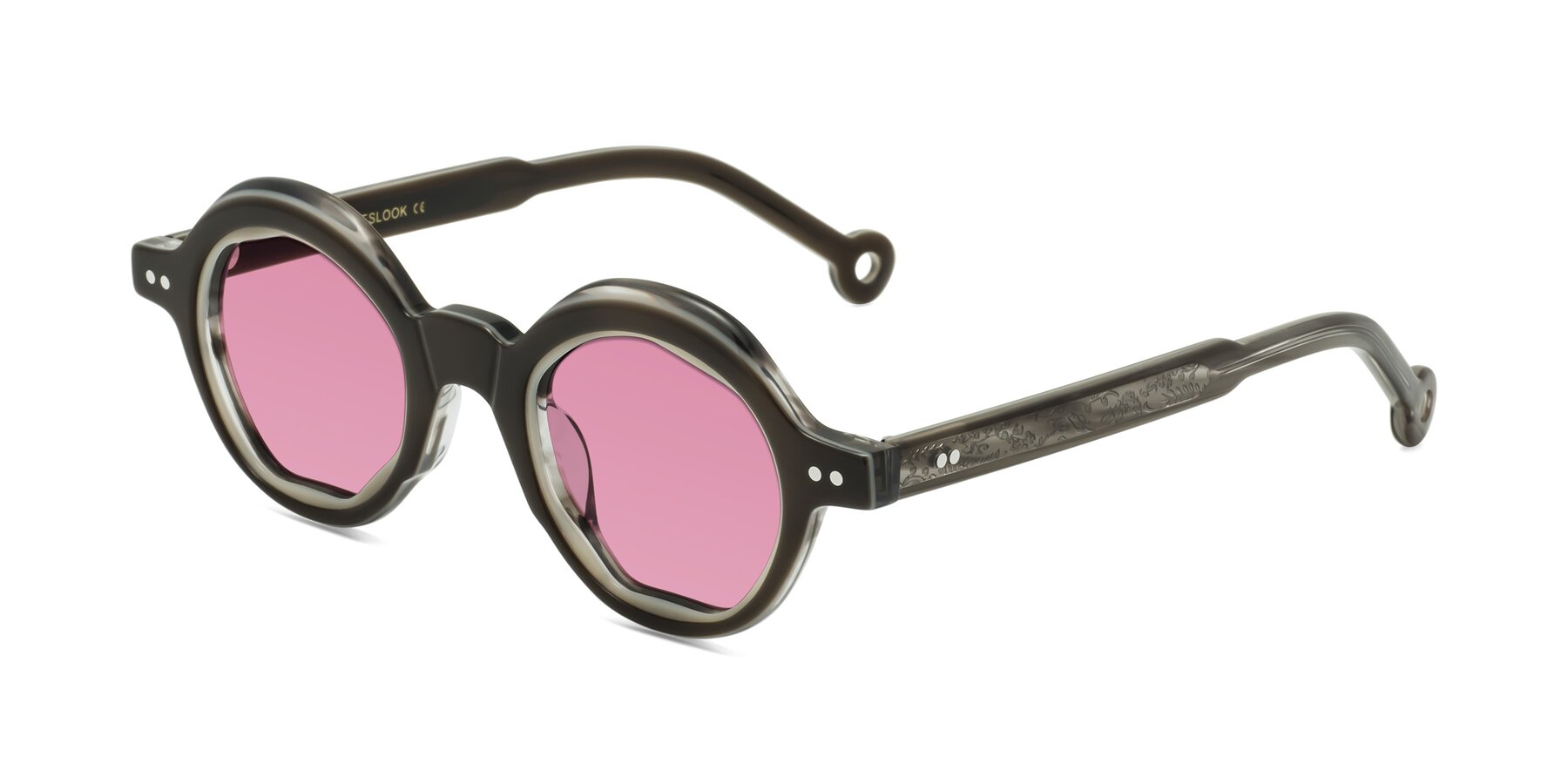 Angle of Skoe in Dark Grayish Brown with Medium Wine Tinted Lenses