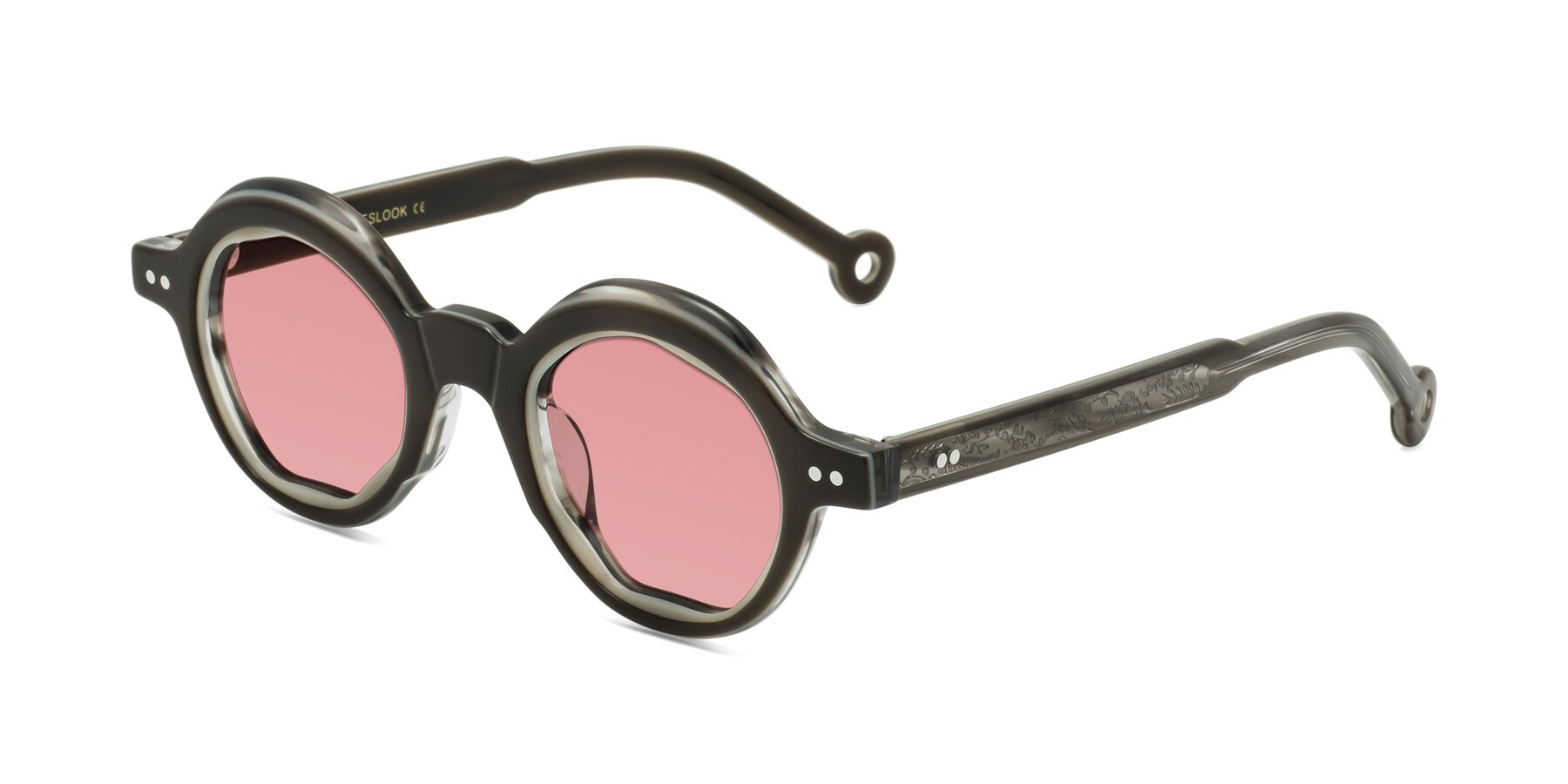 Angle of Skoe in Dark Grayish Brown with Medium Garnet Tinted Lenses