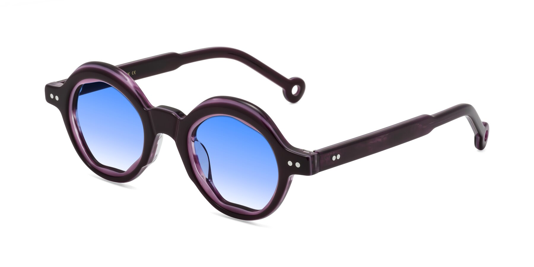 Angle of Skoe in Eggplant with Blue Gradient Lenses
