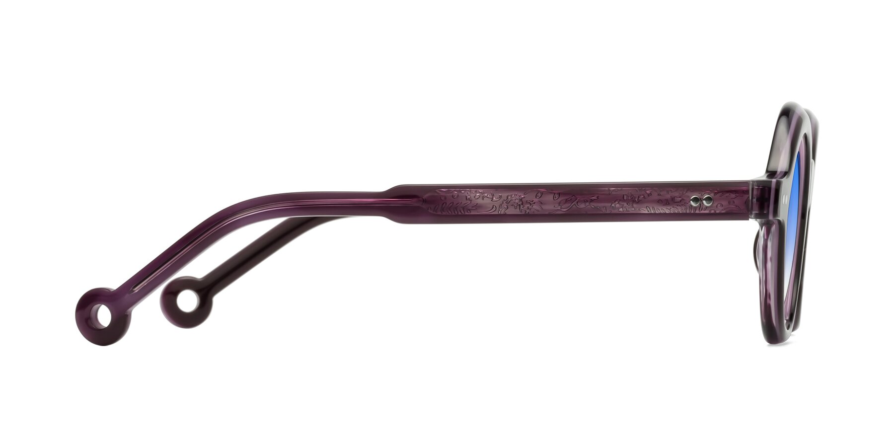 Side of Skoe in Eggplant with Blue Gradient Lenses