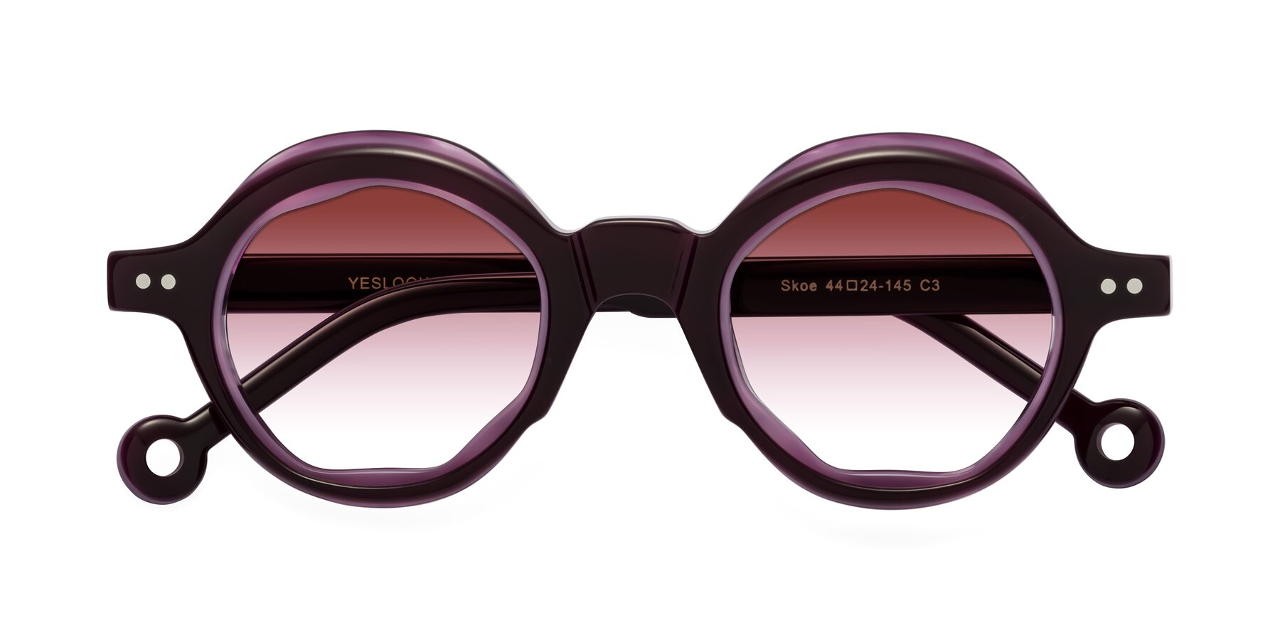 Folded Front of Skoe in Eggplant with Garnet Gradient Lenses