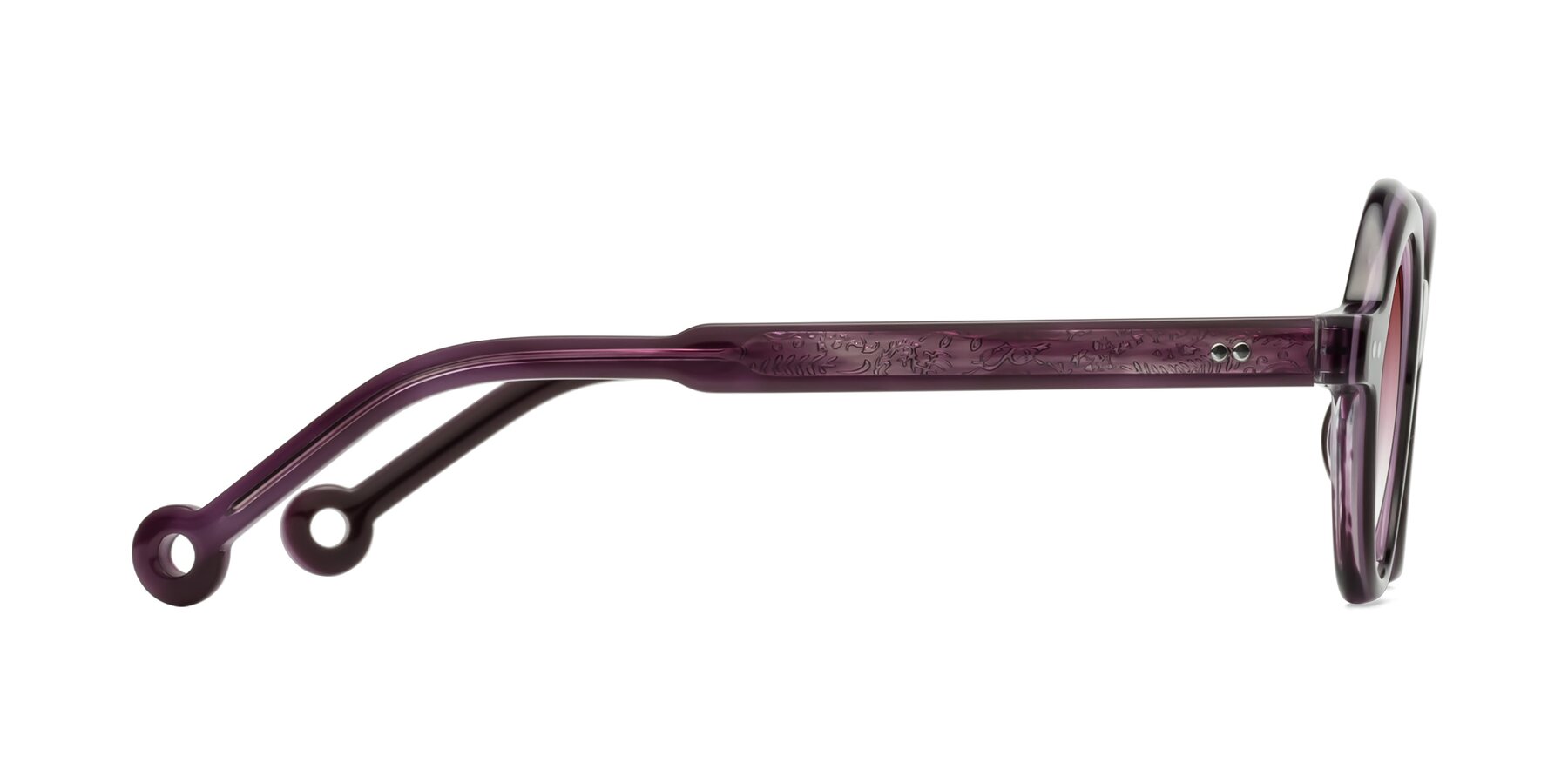 Side of Skoe in Eggplant with Garnet Gradient Lenses