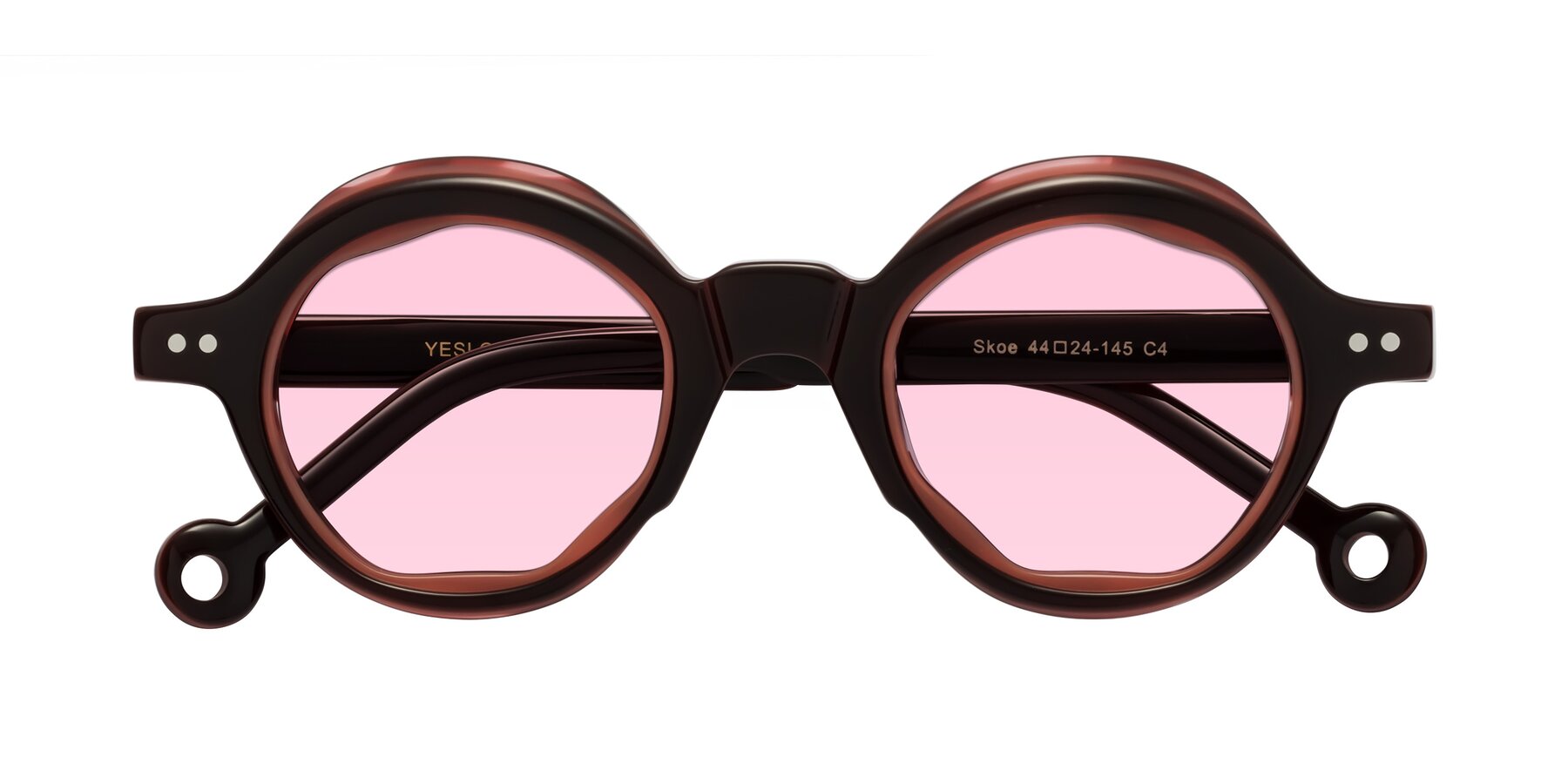 Folded Front of Skoe in Dark Maroon with Light Pink Tinted Lenses