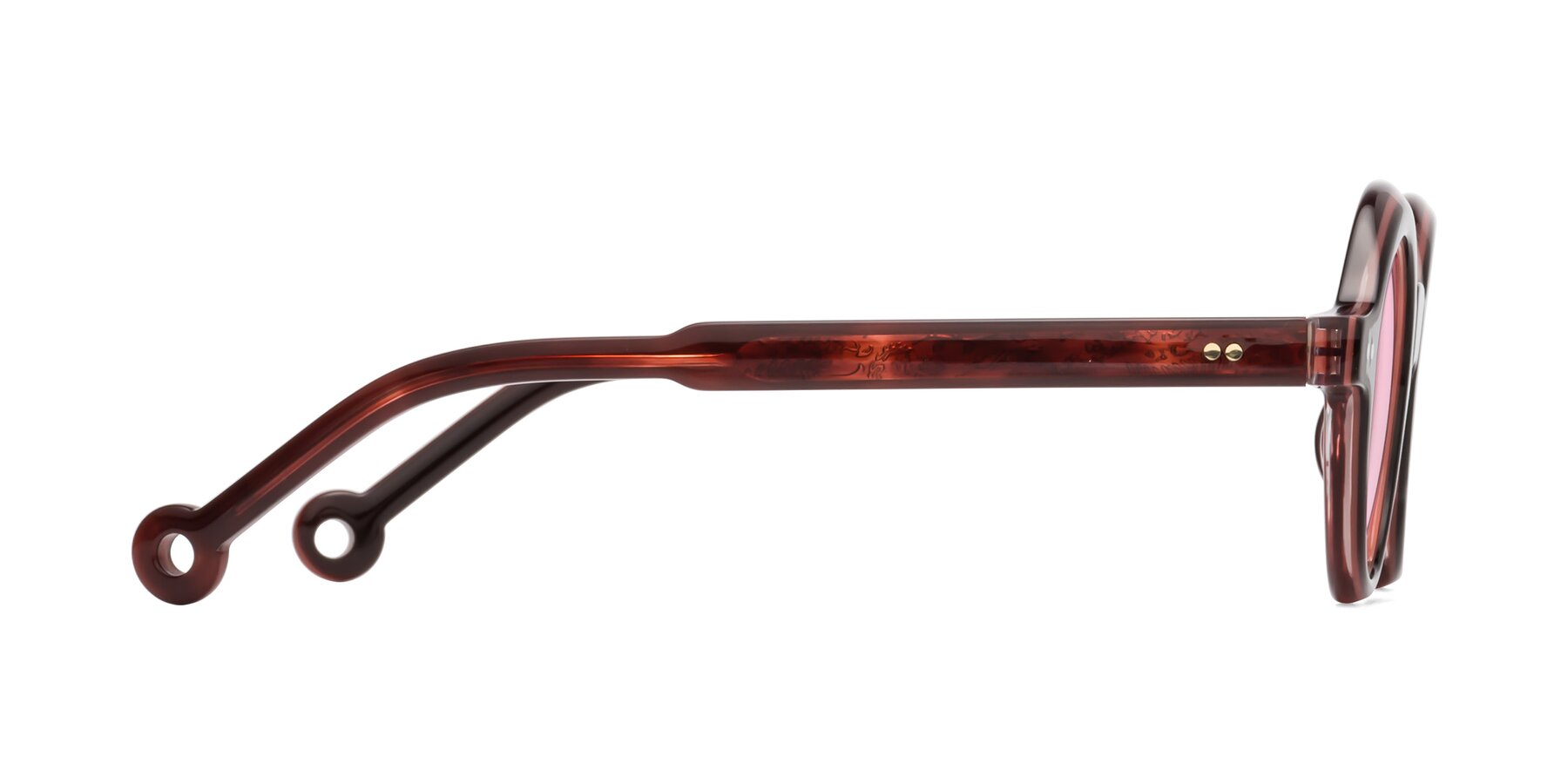 Side of Skoe in Dark Maroon with Light Pink Tinted Lenses