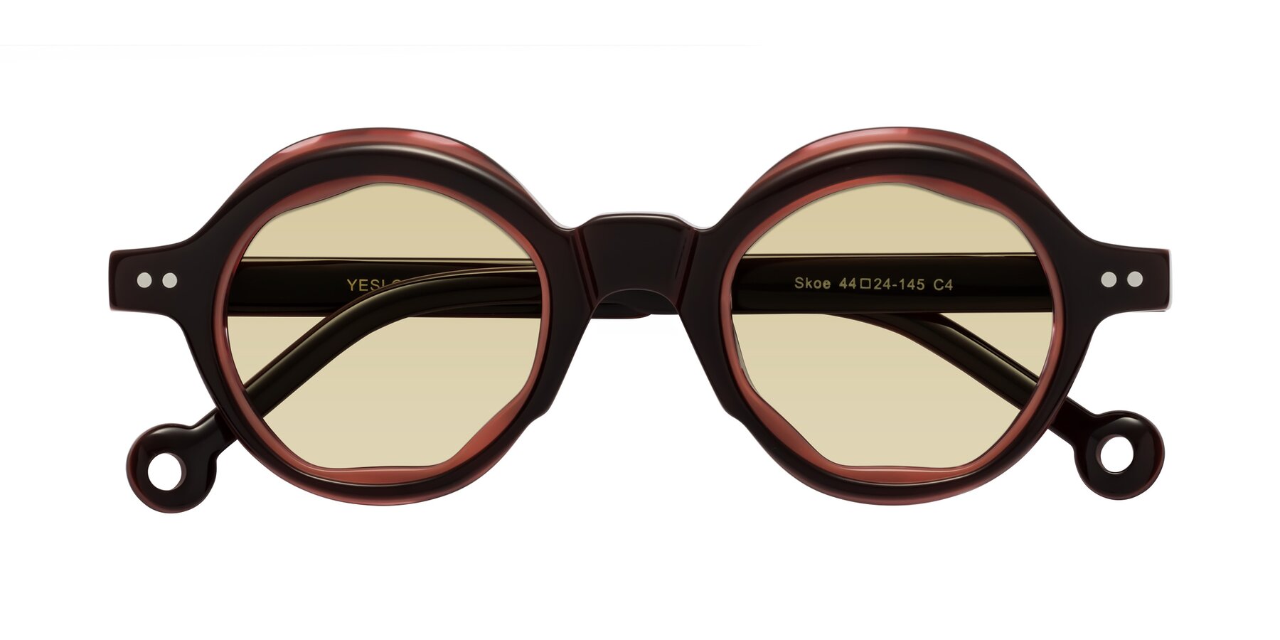 Folded Front of Skoe in Dark Maroon with Light Champagne Tinted Lenses