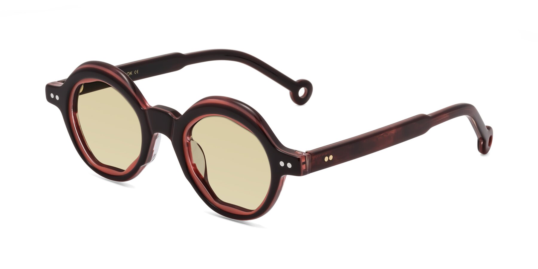 Angle of Skoe in Dark Maroon with Light Champagne Tinted Lenses