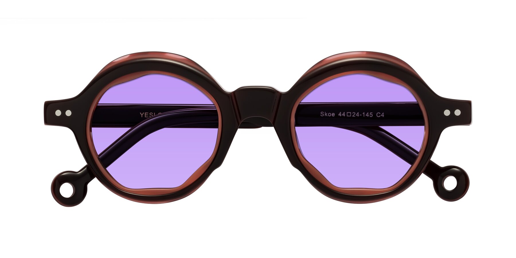 Folded Front of Skoe in Dark Maroon with Medium Purple Tinted Lenses
