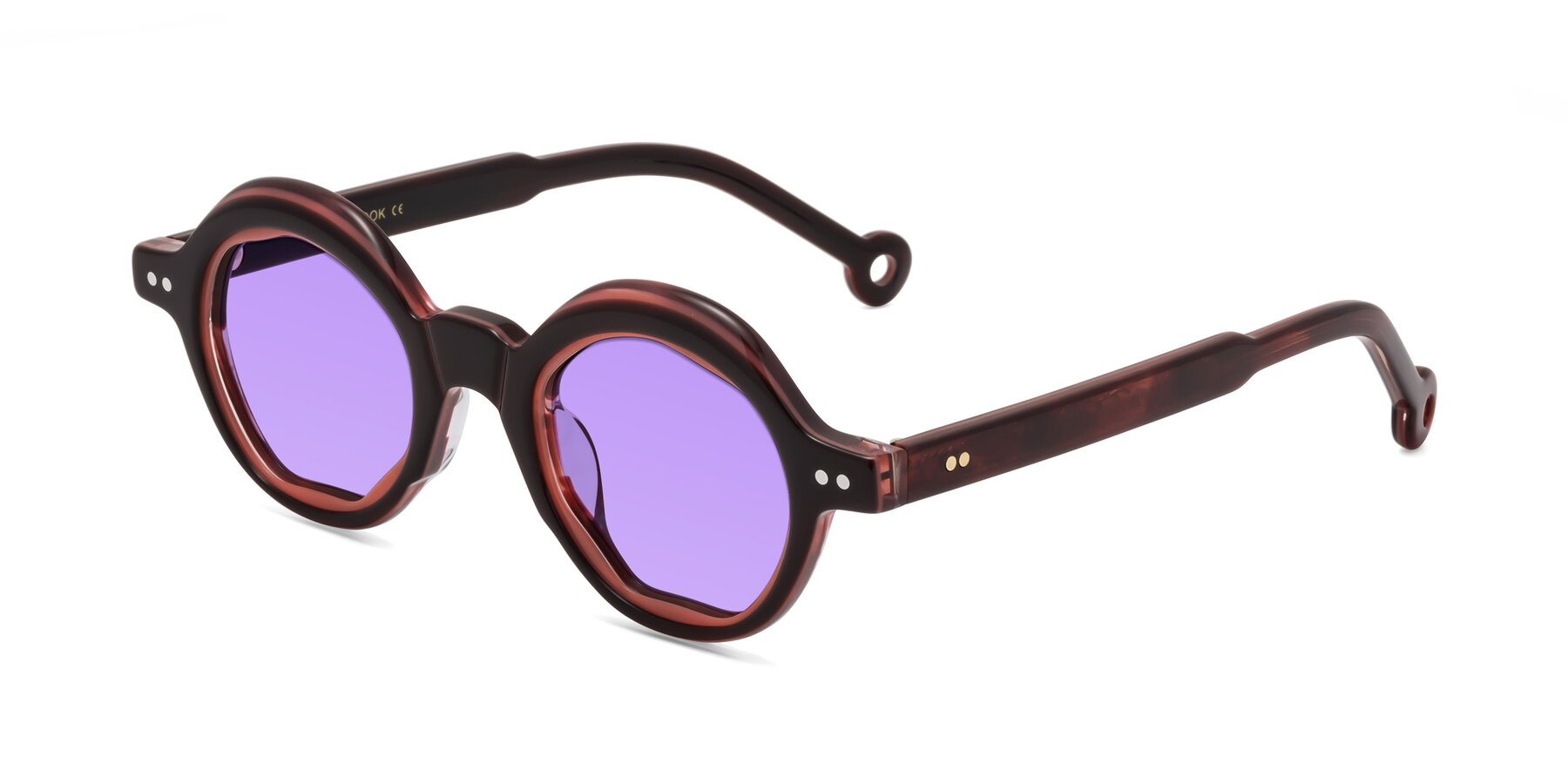 Angle of Skoe in Dark Maroon with Medium Purple Tinted Lenses