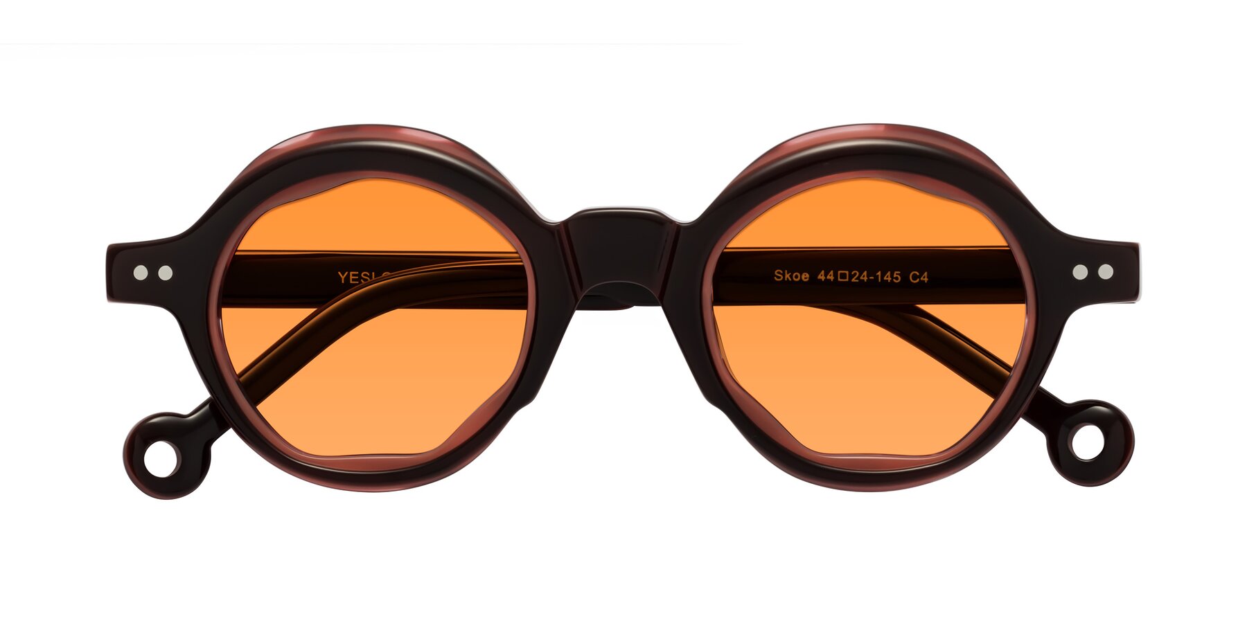 Folded Front of Skoe in Dark Maroon with Orange Tinted Lenses