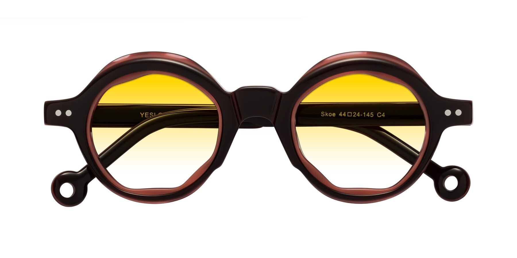 Folded Front of Skoe in Dark Maroon with Yellow Gradient Lenses