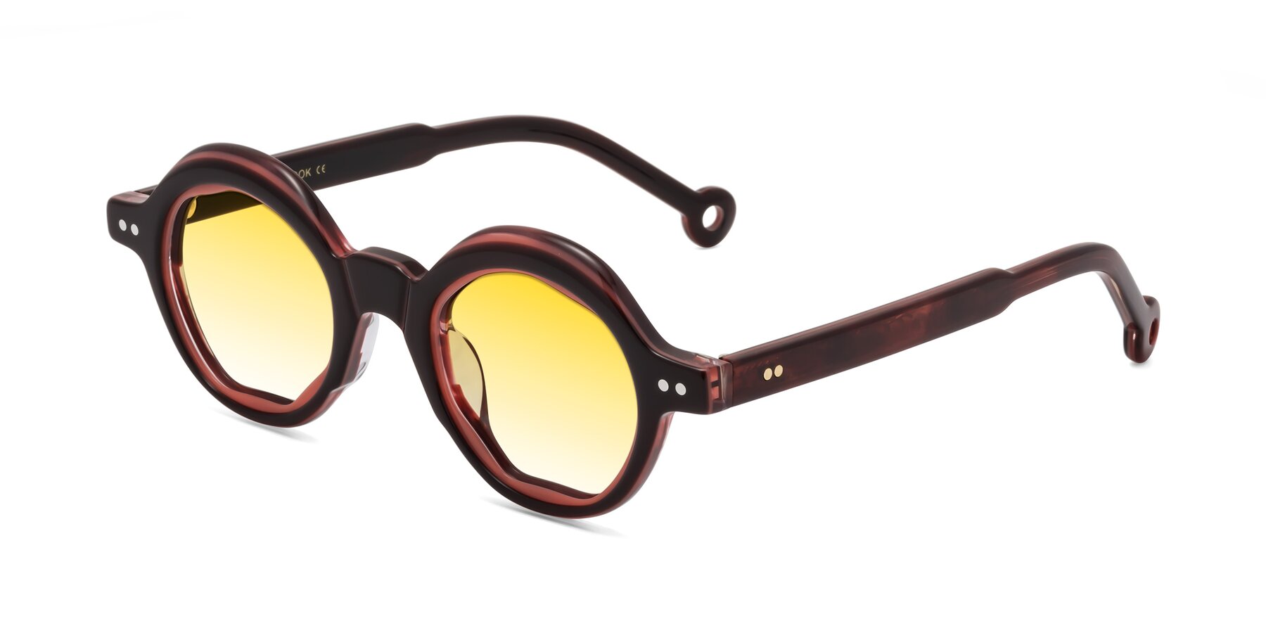 Angle of Skoe in Dark Maroon with Yellow Gradient Lenses