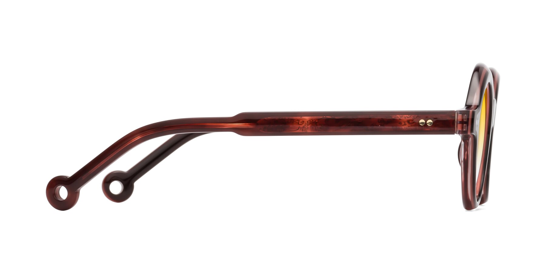 Side of Skoe in Dark Maroon with Yellow Gradient Lenses