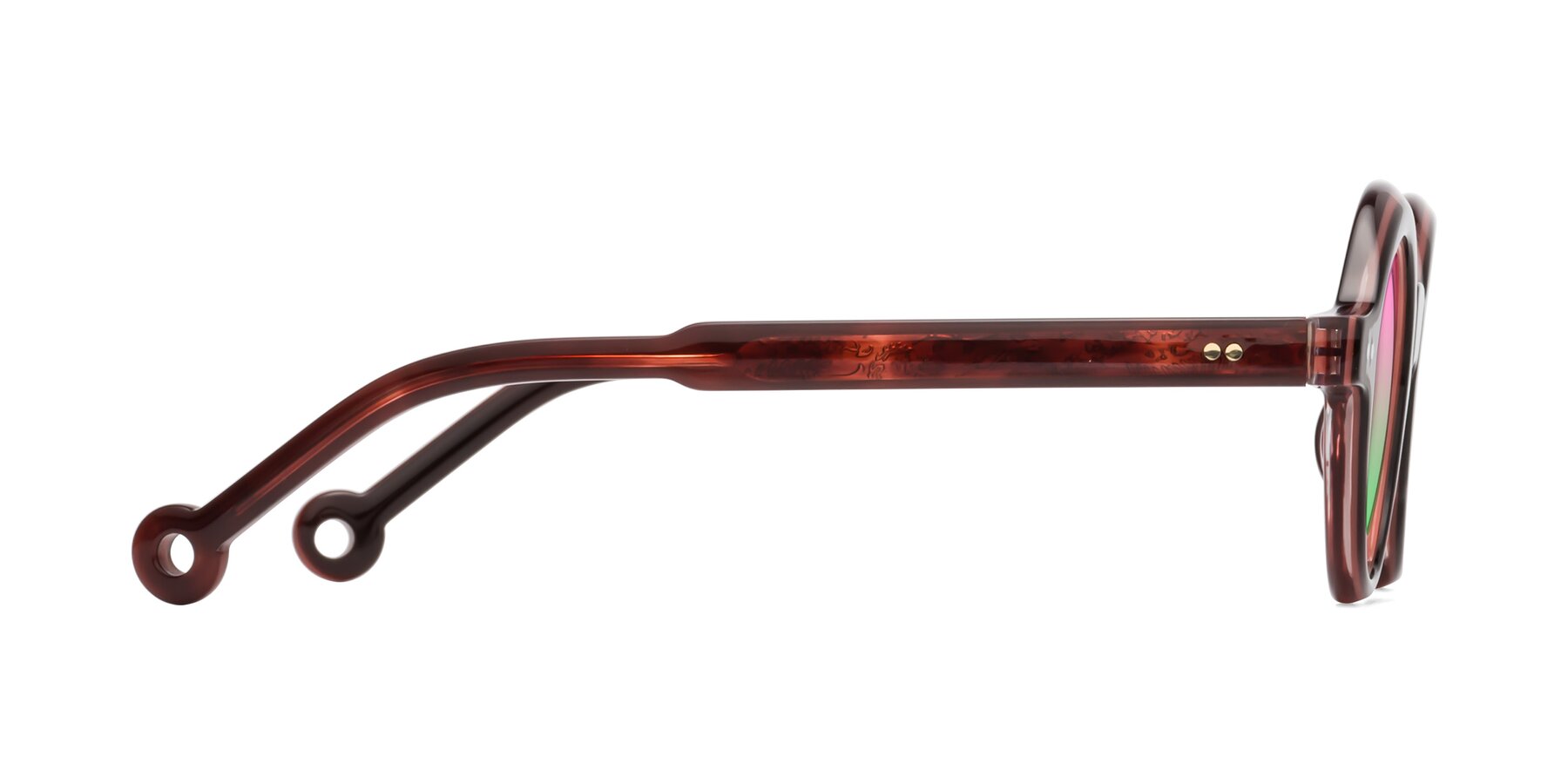 Side of Skoe in Dark Maroon with Pink / Green Gradient Lenses
