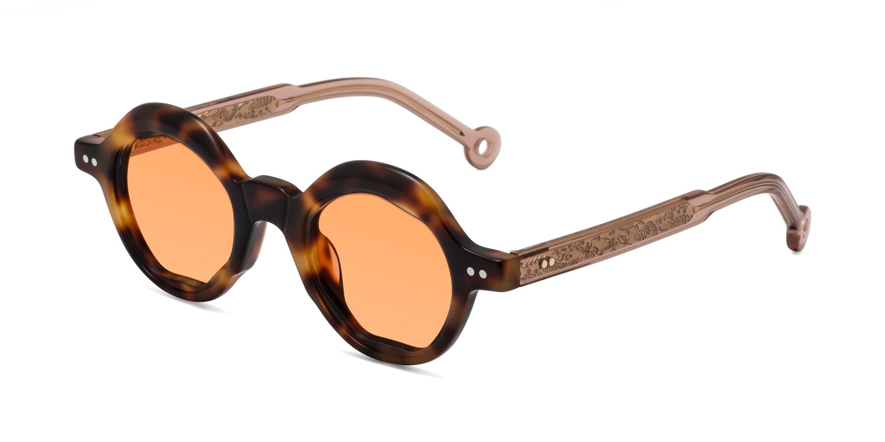 Angle of Skoe in Tortoise with Medium Orange Tinted Lenses