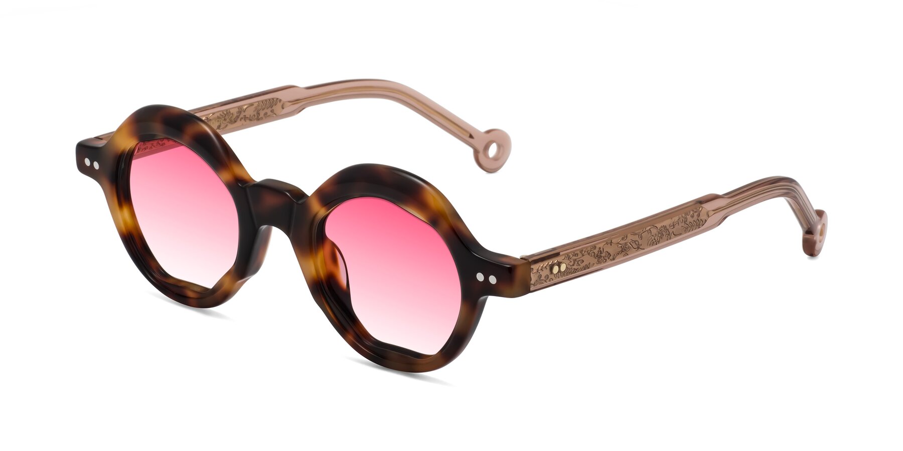 Angle of Skoe in Tortoise with Pink Gradient Lenses