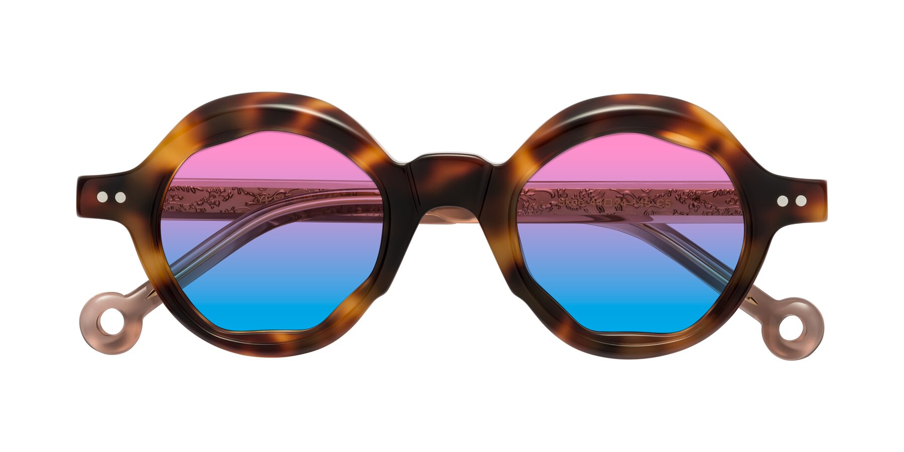 Folded Front of Skoe in Tortoise with Pink / Blue Gradient Lenses