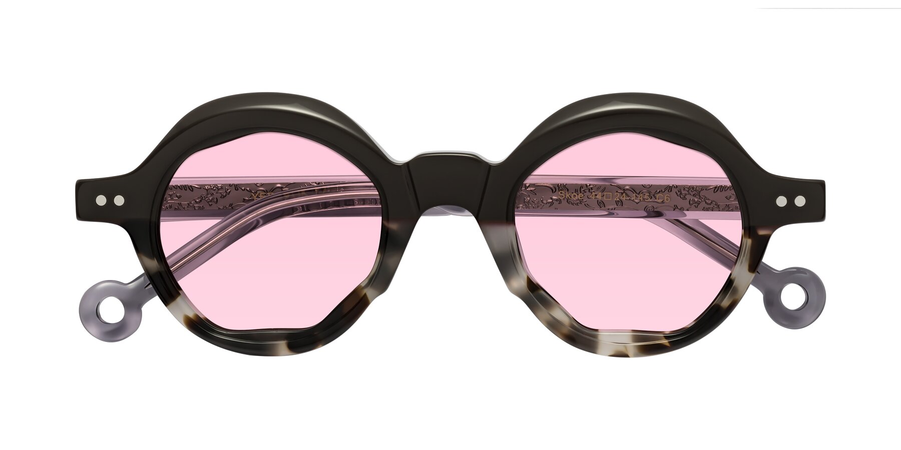 Folded Front of Skoe in Dark Gray-Ivory with Light Pink Tinted Lenses