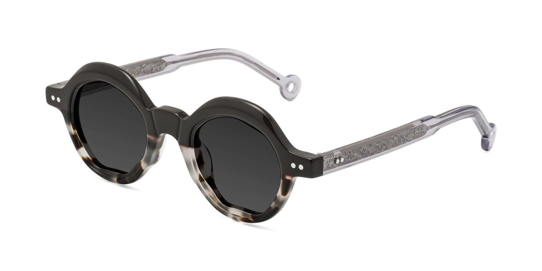 Angle of Skoe in Dark Gray-Ivory with Gray Tinted Lenses