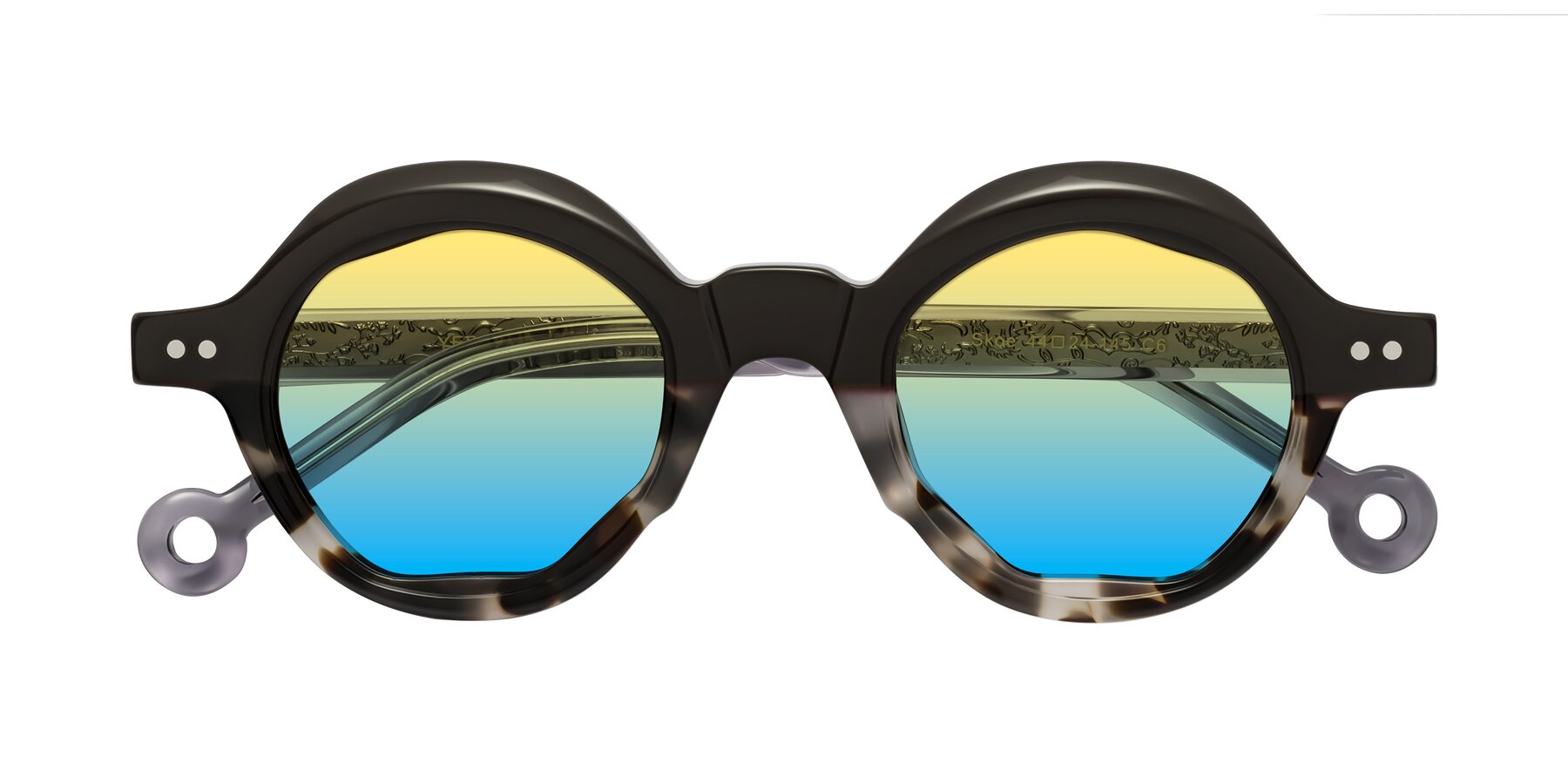 Folded Front of Skoe in Dark Gray-Ivory with Yellow / Blue Gradient Lenses