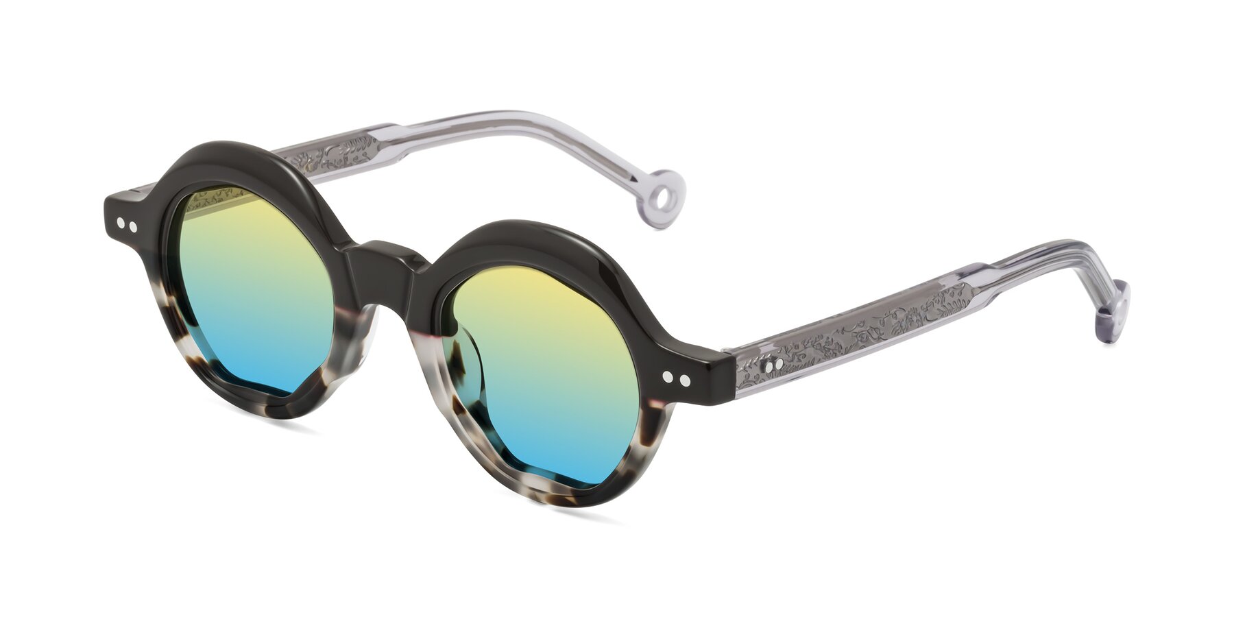 Angle of Skoe in Dark Gray-Ivory with Yellow / Blue Gradient Lenses