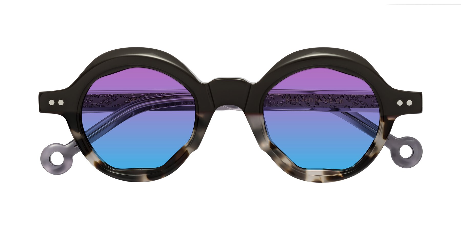 Folded Front of Skoe in Dark Gray-Ivory with Purple / Blue Gradient Lenses