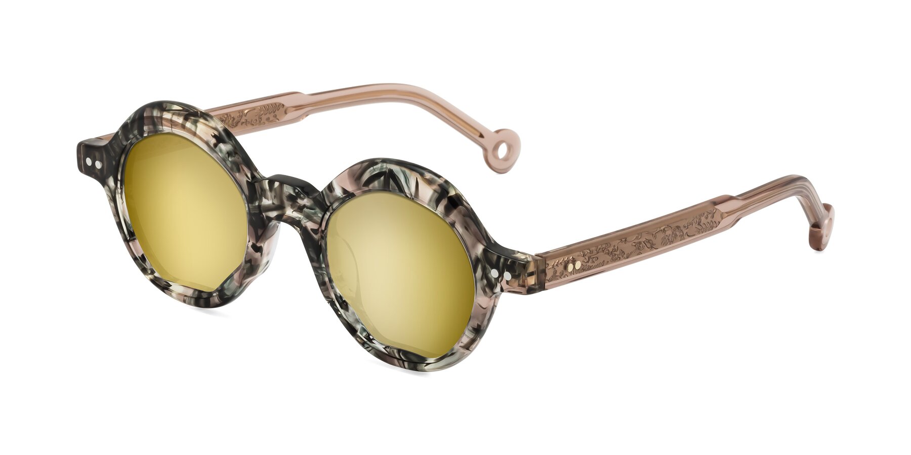 Angle of Skoe in Blush Ink Stain with Gold Mirrored Lenses