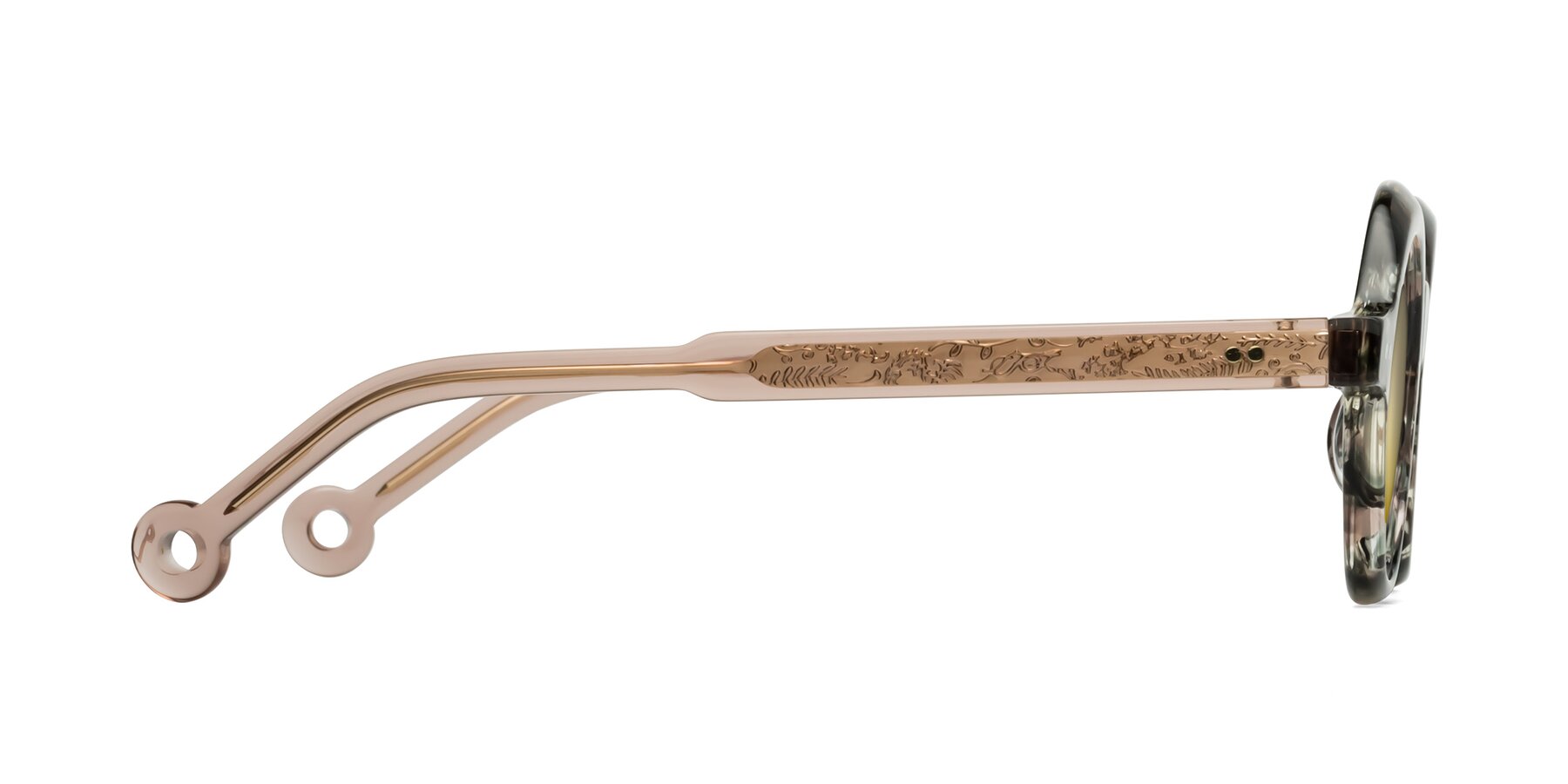 Side of Skoe in Blush Ink Stain with Gold Mirrored Lenses