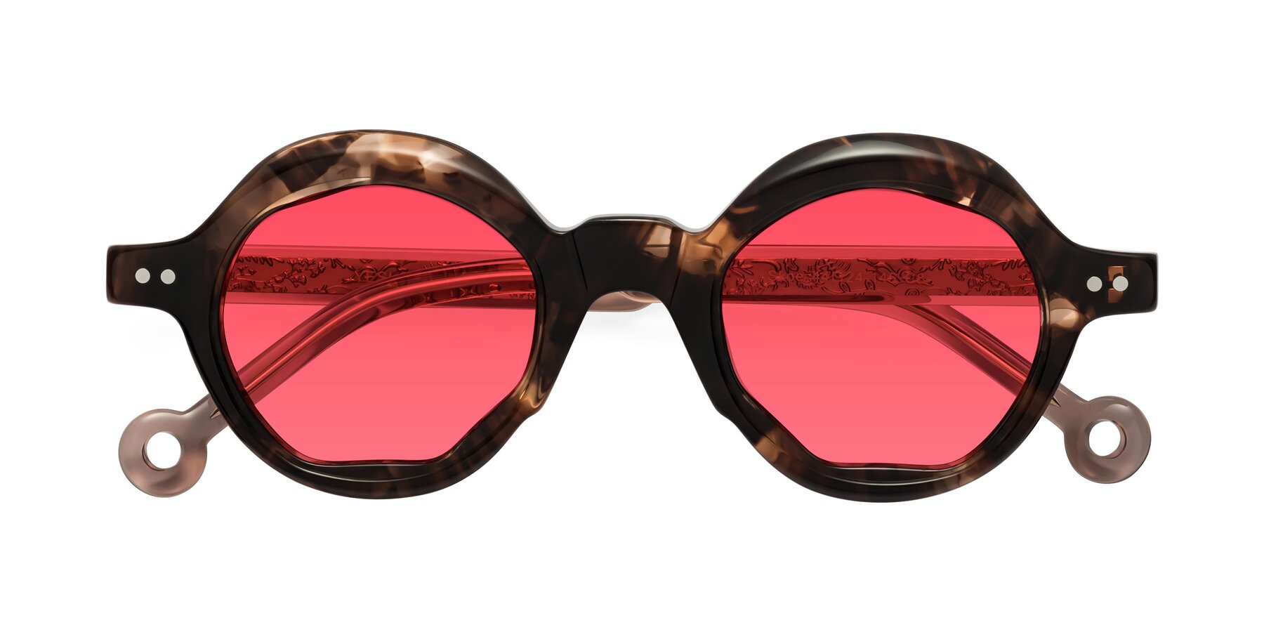 Folded Front of Skoe in Brown Gemstones with Red Tinted Lenses
